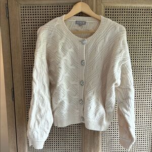 J. Crew Cream Cable Knit Sweater with Jeweled buttons small